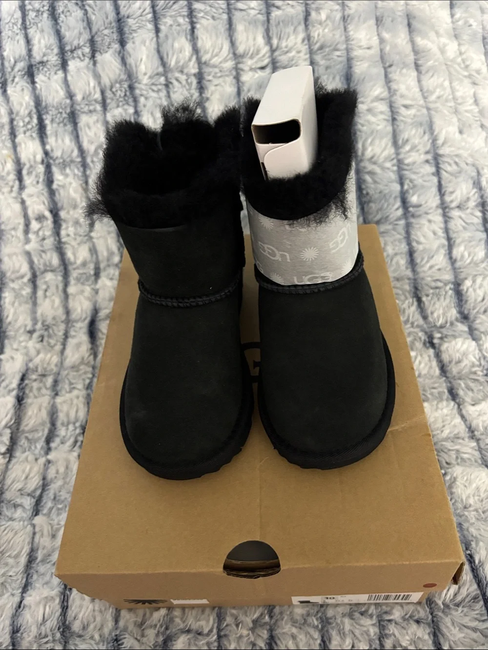 UGG Kids Black Mini Bow Boot with Fur Trim